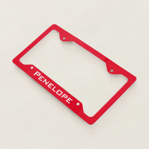 Pretty Plain Solid Red Add Your Name License Plate Frame