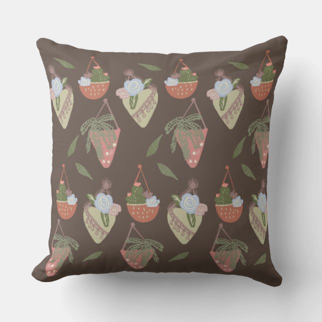 Pretty Plant Lovers Hanging Plants Terracotta Pots Throw Pillow (Front)