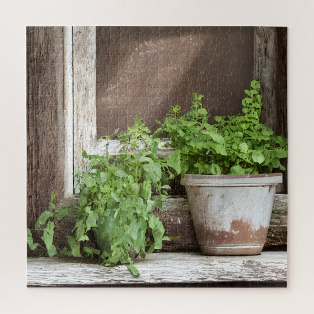 Pretty Plants in Rustic Window Jigsaw Puzzle (Vertical)