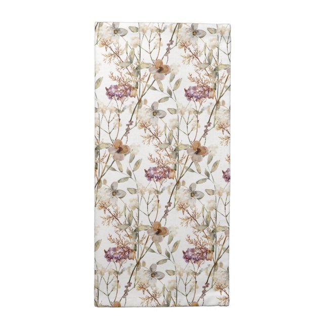 Pretty Plum Autumn Wildflowers Pattern  Cloth Napkin (Half Fold)