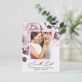 Pretty Plum Bouquet and Frame Save the Date Invitation Postcard (Standing Front)