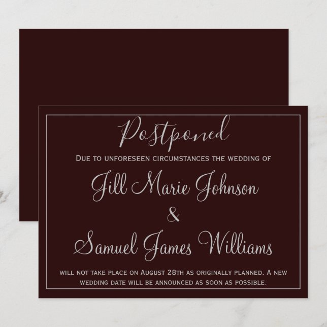 Pretty Plum Wedding Postponed Invitation (Front/Back)