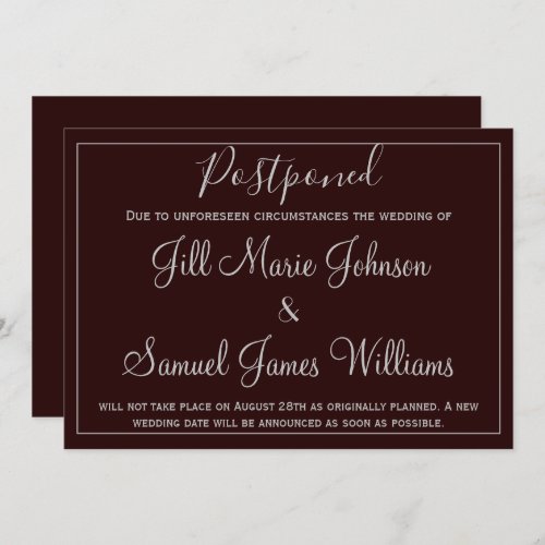 Pretty Plum Wedding Postponed Invitation