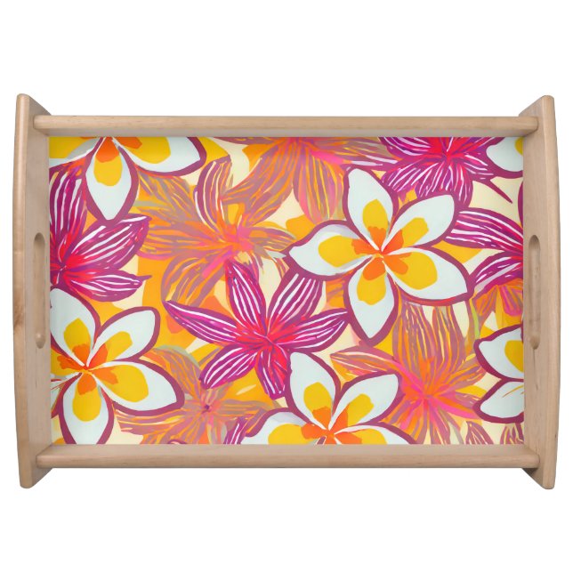Pretty plumeria pattern serving tray (Front)