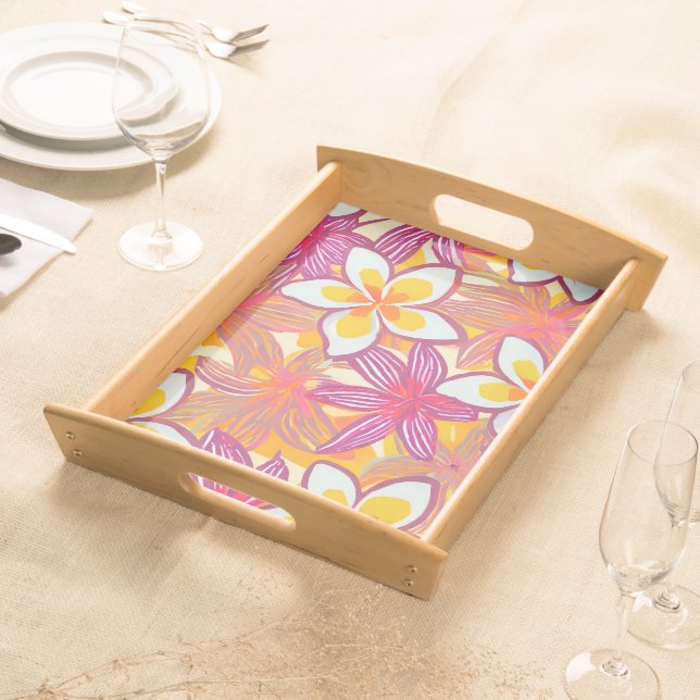 Pretty plumeria pattern serving tray (Front)