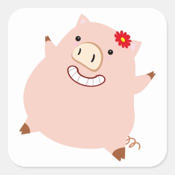 Pretty Plump Piggy Square Sticker by ThePigPen at Zazzle