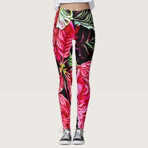 Pretty Poinsettia Leggings