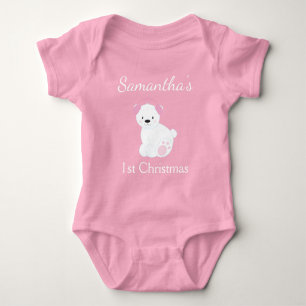 Pretty Polar Bear 1st Christmas Baby Bodysuit