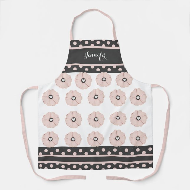 Pretty Polka Dot Charcoal Pink Personalized Apron (Front)