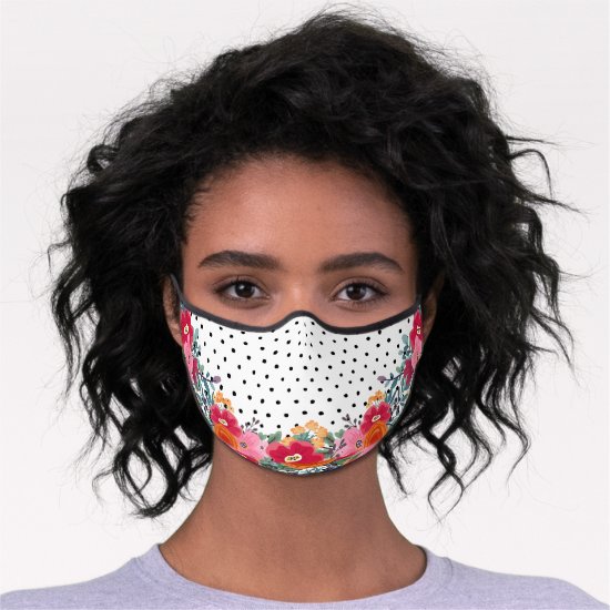 Pretty Polka Dot & Pink Red Floral Premium Face Mask