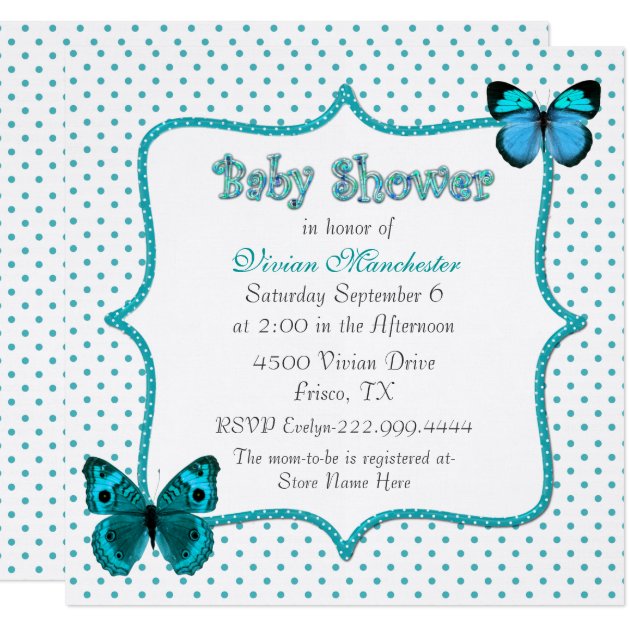Pretty Polka Dots And Butterflies Baby Shower Invitation