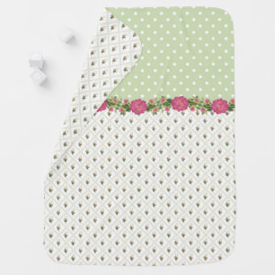 Pretty Polka Dots and Roses Baby Blanket