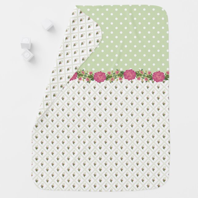 Pretty Polka Dots and Roses Baby Blanket (In Situ)