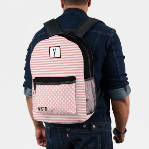 Pretty Polka Dots and Stripes Personalized Printed Backpack
