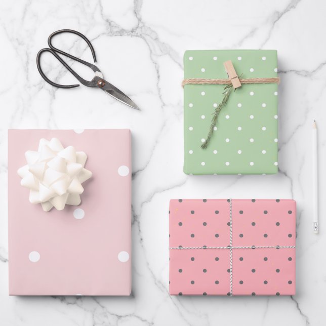 Pretty polka dots Birthday pink and green Wrapping Paper Sheets (Front)