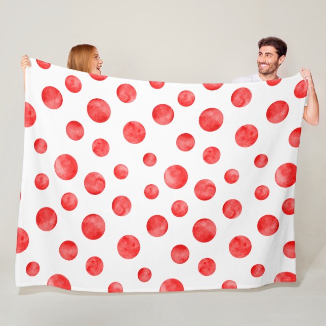 Pretty polka dots in red and white l Cute modern Fleece Blanket (In Situ)