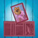 Pretty Pomeranian Wallet, wears pink feather boa Trifold Wallet<br><div class="desc">Pretty and glamorous Pomeranian dog wears a feather boa on this wallet. Choice of fabric colors.</div>