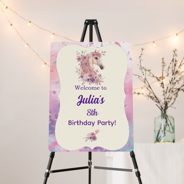 Pretty Ponies and Petals Birthday Welcome Sign (In Situ (Stand))