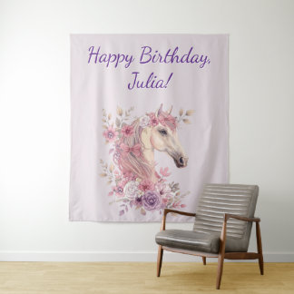 Pretty Ponies and Petals Horse Birthday Banner Tapestry