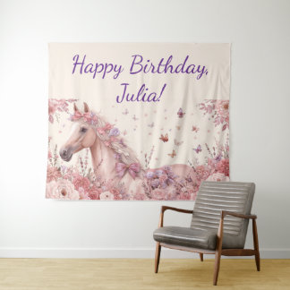 Pretty Ponies and Petals Horse Birthday Banner Tapestry
