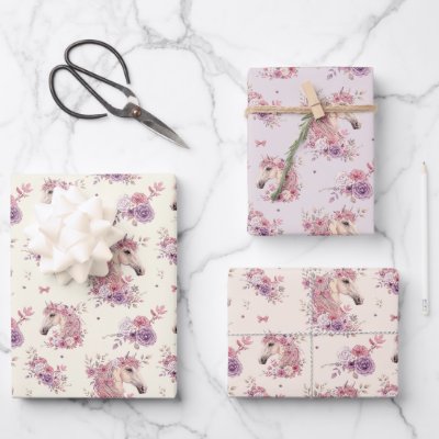 Pretty Ponies and Petals Horse Wrapping Paper