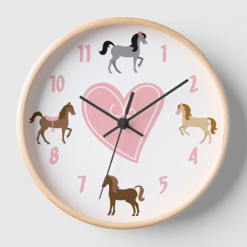 Pretty Ponies and Pink Heart Horse Clock