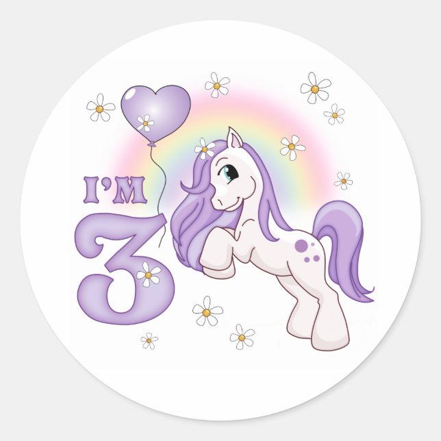 Pretty Pony 3rd Birthday Classic Round Sticker (Front)