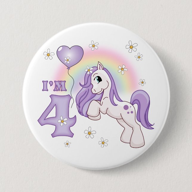 Pretty Pony 4th Birthday Pinback Button (Front)