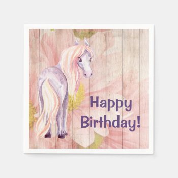 Pretty Pony And Daisies Barn Wood Horse Birthday Napkins by TheCutieCollection at Zazzle