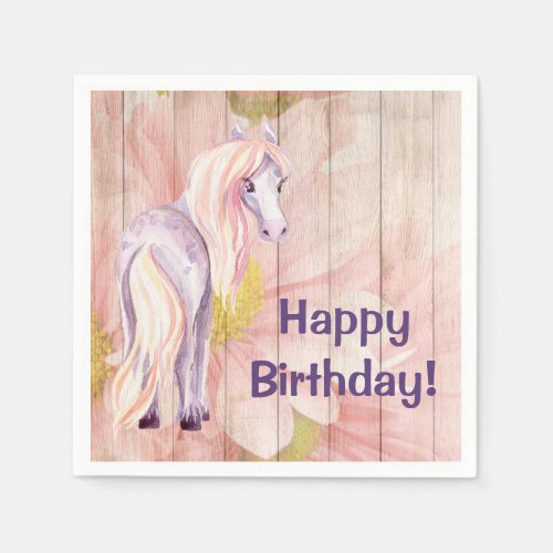 Pretty Pony and Daisies Barn Wood Horse Birthday Napkins