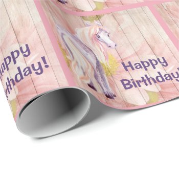 Pretty Pony And Daisies Barn Wood Horse Birthday Wrapping Paper by TheCutieCollection at Zazzle