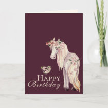 Pretty Pony and Flowers Horse Happy Birthday Card