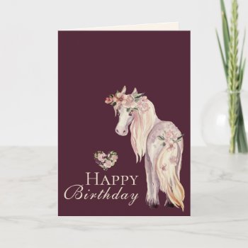 Pretty Pony And Flowers Horse Happy Birthday Card by TheCutieCollection at Zazzle