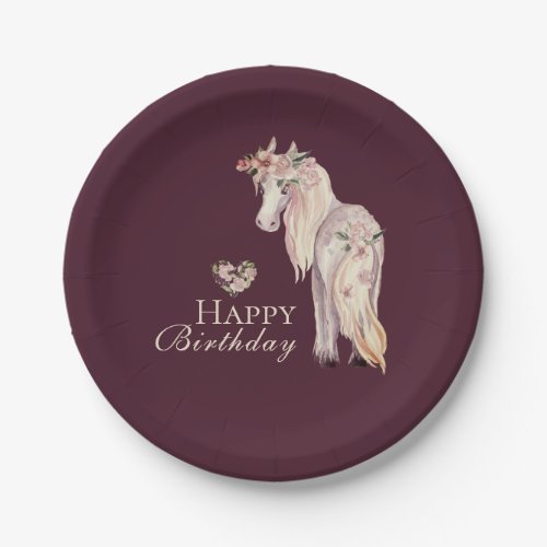 Pretty Pony and Flowers Horse Happy Birthday Paper Plates