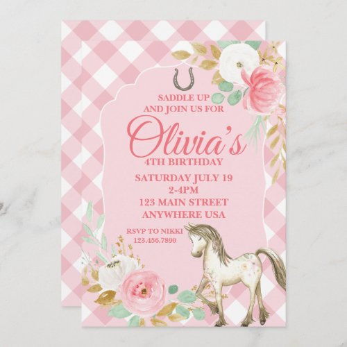 Pretty pony birthday invitation floral boho horse