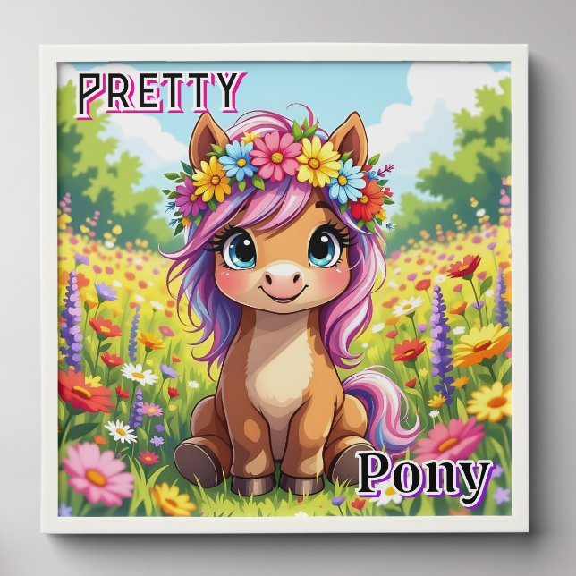Pretty Pony | Cute Cartoon Kid's Nursery Art Peel And Stick Photo Tile (Front Set)