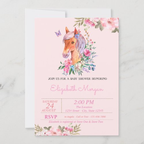 Pretty Pony Floral Baby Shower Invitation