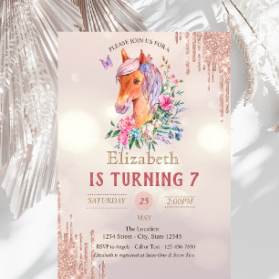 Pretty Pony Glitter Drips Bokeh Birthday Invitation