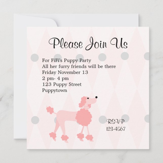 Pretty Poodle Invitation (Front)