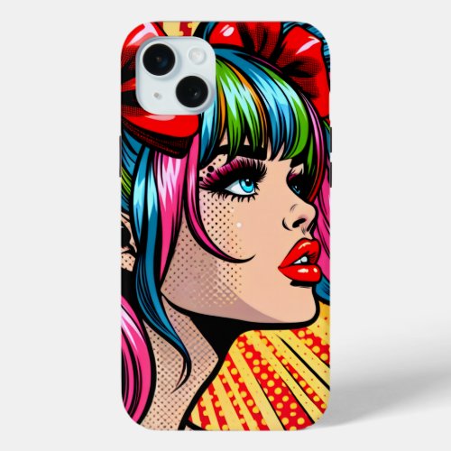 Pretty Pop Art Comic Girl Colorful Ai Art iPhone 15 Plus Case
