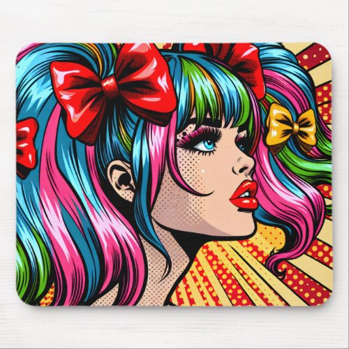 Pretty Pop Art Comic Girl Colorful Ai Art Mouse Pad