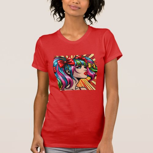 Pretty Pop Art Comic Girl Colorful Ai Art T_Shirt