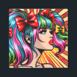 Pretty Pop Art Comic Girl with Bows<br><div class="desc">Colorful cute pop art comic style girl with pigtails and bows in her hair.</div>