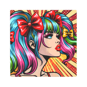 Pretty Pop Art Comic Girl with Bows