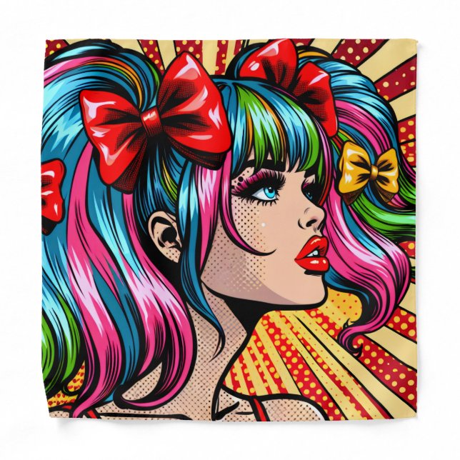 Pretty Pop Art Comic Girl with Bows Bandana (Front)