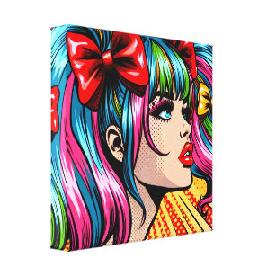 Pretty Pop Art Comic Girl with Bows Canvas Print
