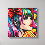 Pretty Pop Art Comic Girl with Bows Canvas Print<br><div class="desc">Colorful cute pop art comic style girl with pigtails and bows in her hair.</div>