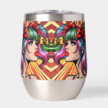 Pretty Pop Art Comic Girl with Bows Thermal Wine Tumbler