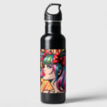 Pretty Pop Art Comic Girl with Bows Water Bottle