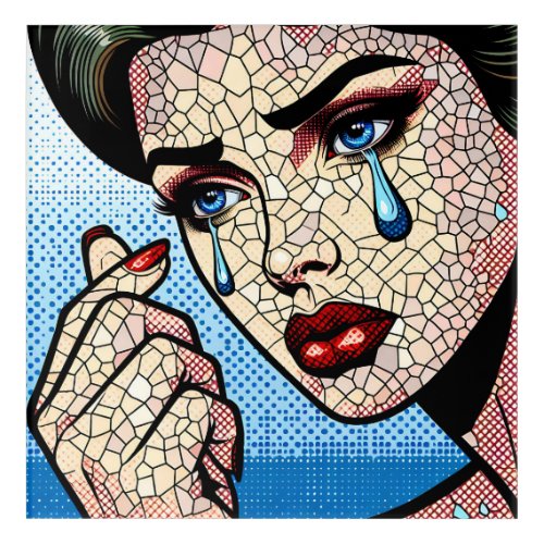 Pretty Pop art Comic Sad Woman with Tears